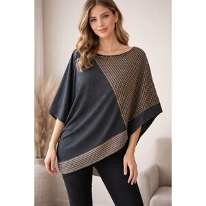 Cario New York Abstract Colorblock Knit Poncho Top S/M Dolman Sleeve